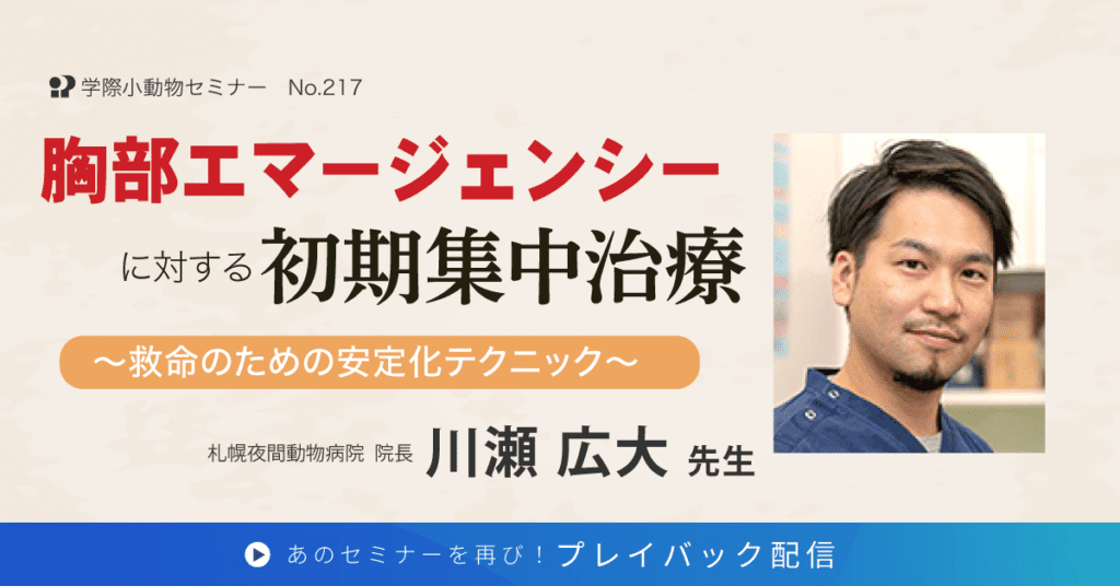 獣医師セミナー｜川瀬 広大 先生「胸部エマージェンシーに対する初期集中治療」