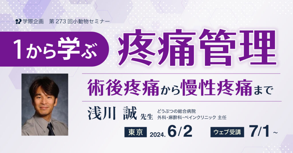 浅川誠先生「１から学ぶ疼痛管理、術後疼痛から慢性疼痛まで」獣医師セミナー