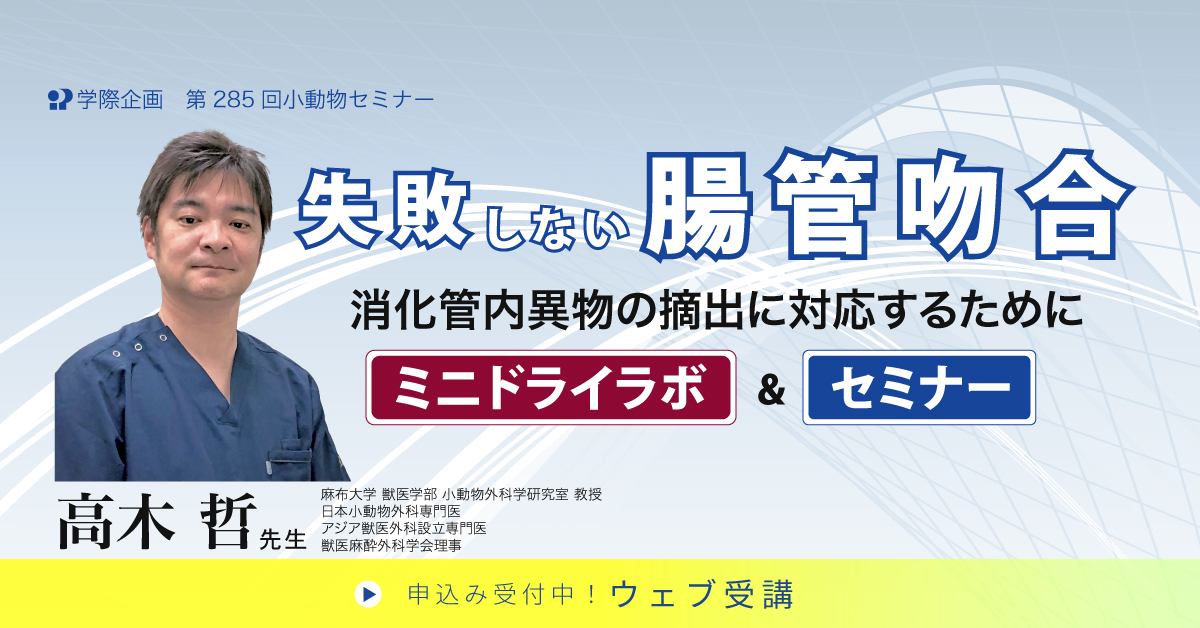 No.285　失敗しない腸管吻合 ミニドライラボ&セミナー　〜消化管内異物の摘出に対応するために〜